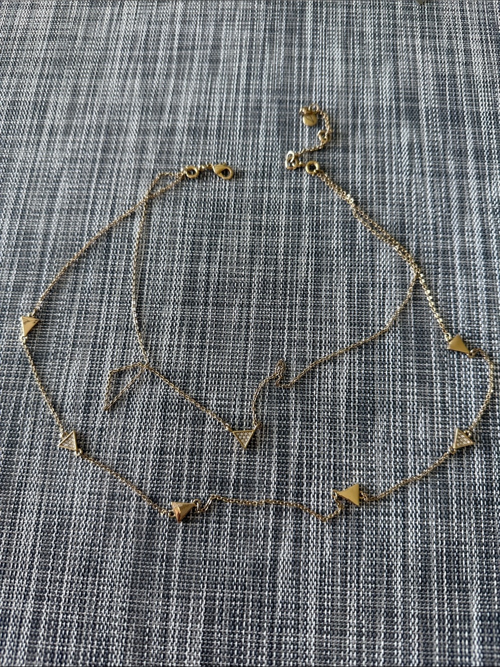 Chloe and Isabel gold triangle double chain necklace 20” GUC